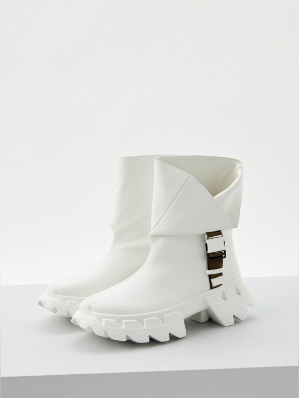 4CCCCEES White Leather Chunky Platform Ankle Boots Fold Over Buckle Women’s - Picture 5 of 10